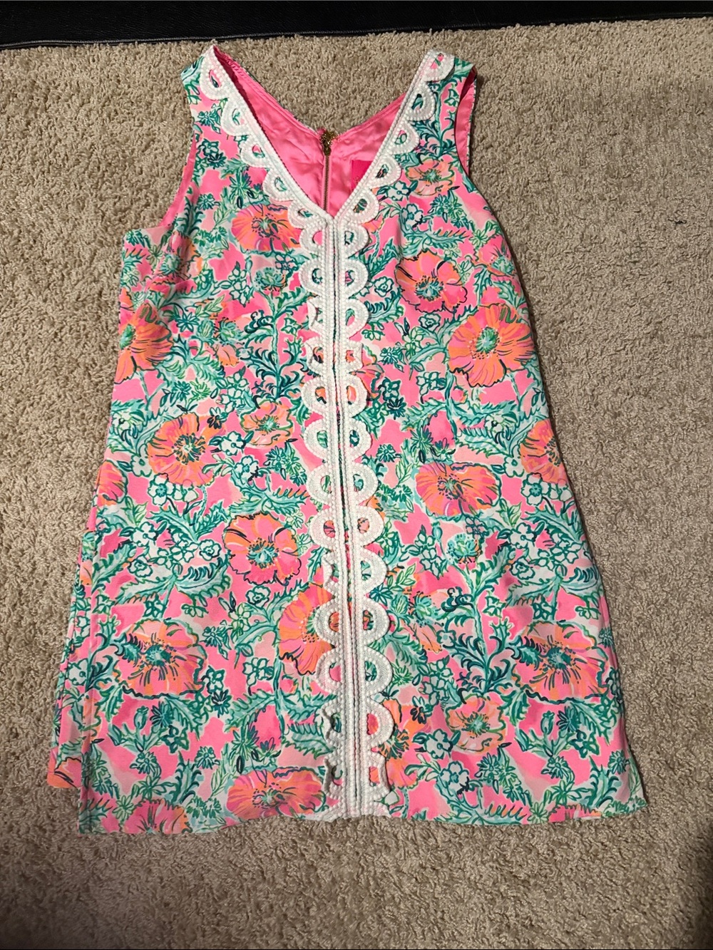Lilly Pulitzer Pink Floral Sleeveless Nightgown with White Lace Trim